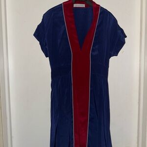 Geren Ford Navy and Burgundy V-Neck Midi Dress